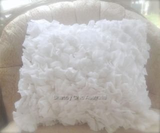 Shabby French Chic Country White Vintage Rag Plush Square Cushion Toss Pillow NW