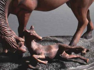 Bronze Horse w Foal Baby Sculpture Metal Marble Base