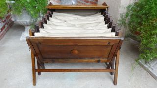 Antique English Military Officers Campaign Folding Bed Tiger Oak Bench
