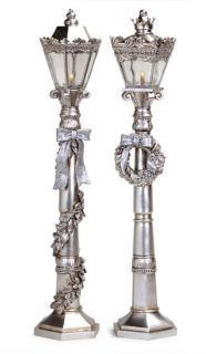 2 Victorian Inspirations Battery Operated LED Lighted Silver Lamp Posts 24"