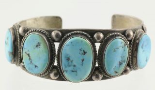 Vintage 925 Sterling Silver Turquoise Oval Cabochon Southwestern Cuff Bracelet
