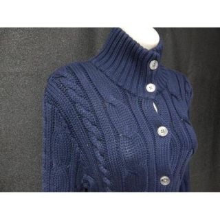 Womens Ralph Lauren Cable Knit Cardigan Sweater Navy Blue Cotton XL Mint Cond