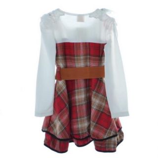 Girls Kids Pageant Lace Pearl Long Sleeve Plaid Dress Belt 4 8Y Wedding Clothing