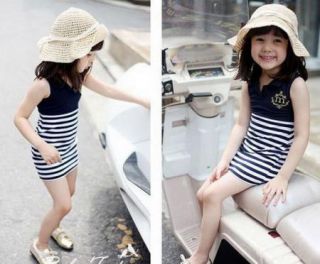Girls Baby Kids Sailor Stripe 1pcs Top Dress 2 7Y Summer Cool Casual Clothes