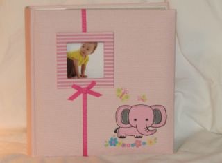 New Baby Girl Pink Embroidered Jungle Elephant Photo Album Holds 200 Photos