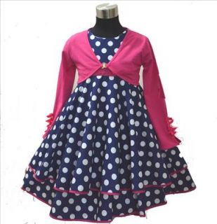 B3121 Blue Baby Girls Flower Dress Cardigan Set Outfit Sz 2 3 4 5 6 7 8 9 10T