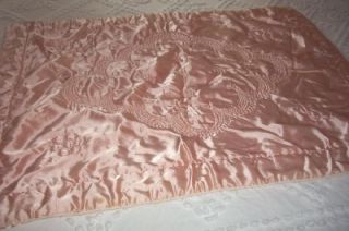 Vintage Hollywood Glam Liquid Satin Peach Pink Throw Cottage Comforter Quilt