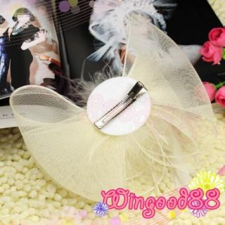 Fashion Womens Fascinator Wedding Bow Tie Shape Feather Hair Clip Mini Top Hat
