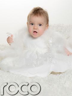 Baby Girls White Christening Dress Fur Traditional Embroidered Baptism Gown