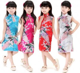 Hot Chinese Kid Child Girl Baby Peacock Cheongsam Dress Qipao 1 8 YS Clothes