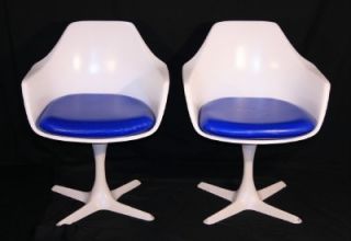 Pair Mid Century Modern Burke Tulip Propeller Base Arm Chairs Saarinen Style