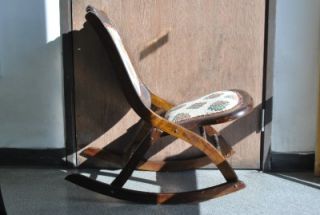 Antique Victorian Folding Campaign Chair Rocker Rocking Easy Chair
