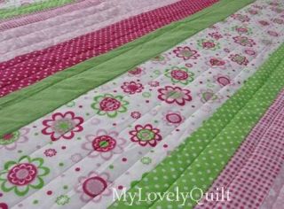 Pink Green Patchwork Bedspread Quilt Set Girl Single
