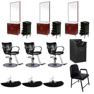 Salon Equipment Styling Station Chair Mat Trolley Shampoo Cabinet Package EB 60C