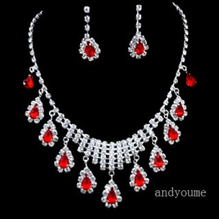 Swarovski Crystal Ruby Wedding Party Bridal Jewelry Set Necklace Earrings 0023D
