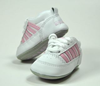 K Swiss 5 Stripe Baby Girl Fashion Style White Pink New Born Crib Shoes 2611165