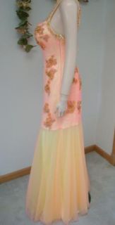 $299 Yellow w Coral Tulle Prom Formal Gown 10