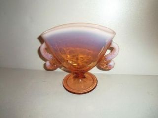 Vintage Fenton Art Glass Cameo Opalescent Dolphin Handle Fan Vase 1926 27