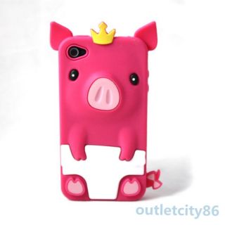 3D Pig Soft Silicone Gel Rubber Cute Back Case Cover Skin for iPhone 4 4G 4S