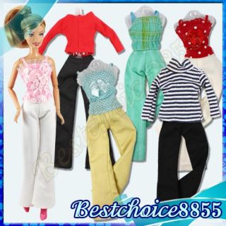 10 Sets Barbie Dolls Outfit Handmade Casual Clothes Trousers 10 Shoes Xmas Gift