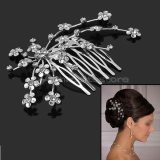 Wedding Bridal Bridesmaid Prom Party Silver Crystal Flower Hair Comb Tiara Slide