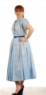Vintage Day Dress Full Skirt Lucy 50s 60s Deadstock Light Blue Floral Spring