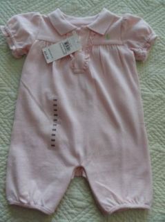Polo Ralph Lauren Baby Girls Cotton Knit Pink Romper Shortall 9M