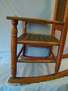 19thC Antique Victorian Child Slat Back Painted Primitive Folk Art Rocking Chair