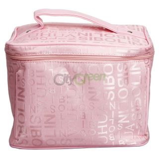Makeup Cosmetic Container Hand Case Large Capacity Bag Pack with Mirror Pink