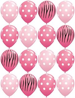 16 Polkadot Pink Shades Latex Balloons Zebra Jungle Set