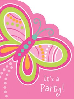 Mod Butterfly Themed Pink Girls Birthday Party x8 Invitation Cards Invites