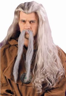 Wizard Merlin 30" Long Mens Fancy Dress Costume Party Wig Grey Washable
