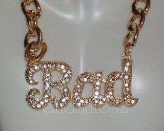 Paved Crystal Rhinestone "Bad" 16" L Necklace Pendant Available in 2 Colors
