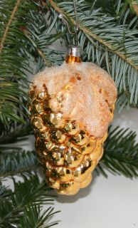 Gold Grape Bunch Mica Snow Vintage 4" Glass Christmas Ornament