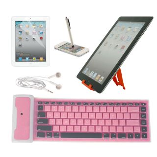 New Silicone Bluetooth Keyboard for iPhone iPad White Pink Folding Stand Mount