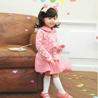 Girls Kids Polka Dots Bowknot Top Coat Tutu Dress Skirt 2pc Sets Outfits Sz 2 6