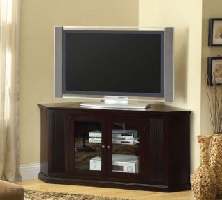 New Rockwell Espresso Finish Wood Corner TV Stand Entertainment Console Cabinet