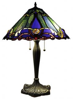 Blue Victorian Tiffany Style Table Lamp Stained Glass 18" Shade 18B518