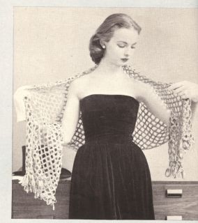 Vintage Crochet Stole Shawl Wrap Ribbon Lacy Pattern