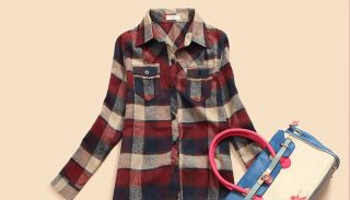 New Womens Casual Flannel Shirt Long Sleeve Flannel Plaids Checks Blouse Top M L