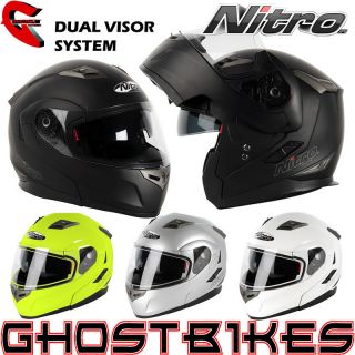 Nitro F342 E DVS Flip Front Drop Down Internal Sun Visor Motorcycle Bike Helmet