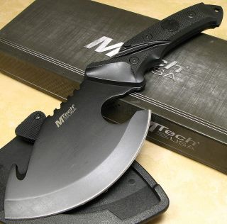 MTech Fixed Wide Black Blade Hatchet Hunting Guthook Skinner Knife Axe Sheath
