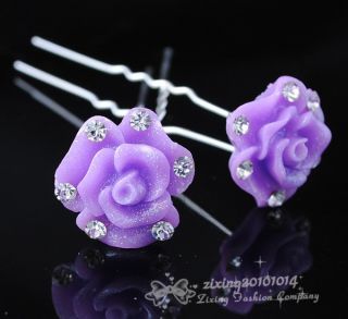 10x Rose w Stone Hair Pins Bridal Wedding Party Hair Accessories Jewelry FC010