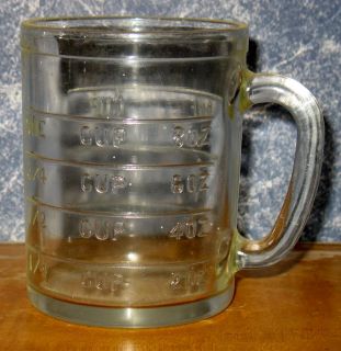 Vintage Hazel Atlas Embossed Glass One Cup Measuring Mug