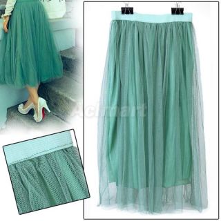 Girl Gauze Tutu Tulle Layer Maxi Long Skirt Dress Green