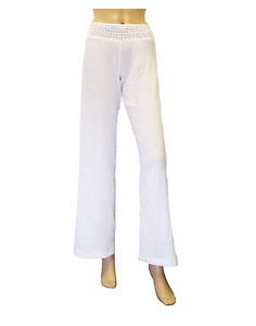 A Y Apparel White Crochet Waistband Cover Up Long Beach Pants Gauze Cotton