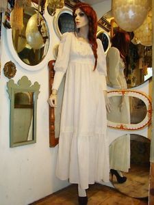 Vtg 70s Cotton Gauze Lace Wedding Boho Goddess Dress