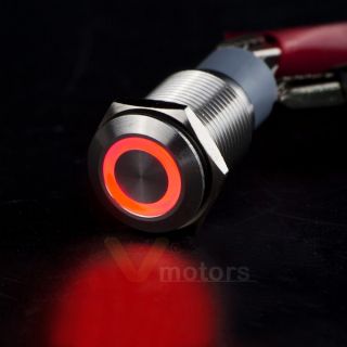 Red LED Ultra Flush Light Neon Glowing SPDT Push on Off Switch Ring Button 16mm
