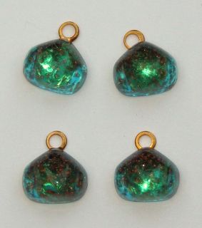 Vintage Blue Glitter Glass Dangle Drop Bead Pendants