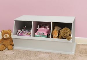 New White Wood Storage Bin Cubby for Toys Books Kids Room Organizer Stackable